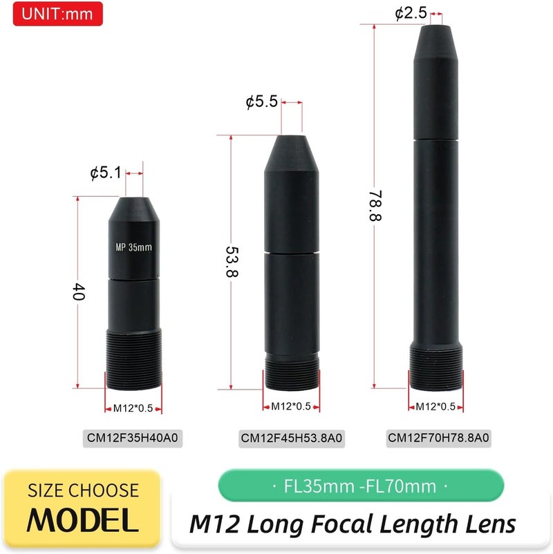 QILENS M12 Lens Sample Kit for Security Cameras – Short, Medium & Long Focal Lengths (2.1mm to 70mm) – Compatible with CCTV, Raspberry Pi, & Industrial Cameras (M12LongKit) - Image 3